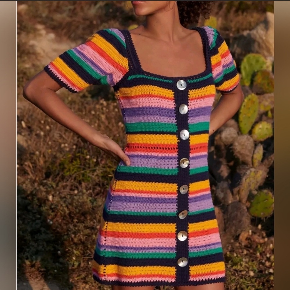 Farm rio rainbow crochet dress size XS